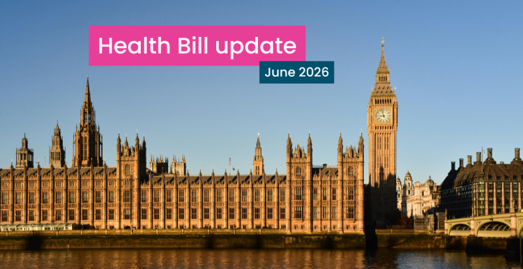A photo of Parliament with Big Ben. a blue sky. The text read Health Bill update, June 2026.