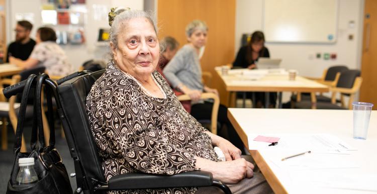 elderly woman in wheelchair