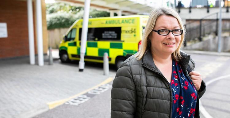 woman outside hospital