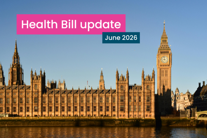 A photo of Parliament with Big Ben. a blue sky. The text read Health Bill update, June 2026.