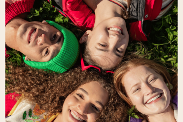 Children lying on grass