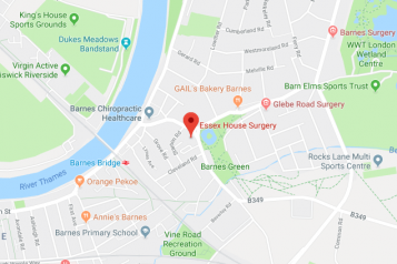 Pin showing Essex House Surgery on map