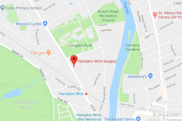 Pin showing Hampton Wick Surgery on map