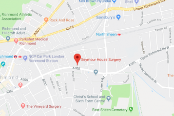 Pin showing Seymour House Surgery on map