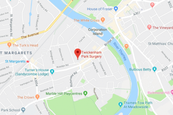 Pin showing Twickenham Park Surgery on map