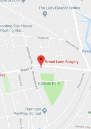 Pin showing Broad Lane Surgery on map
