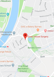 Pin showing Essex House Surgery on map