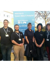 volunteers stood outside Queen Mary's Hospital