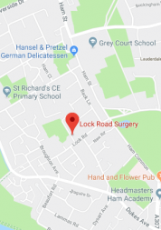 Pin showing Lock Road Surgery on map