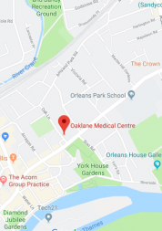 Pin showing Oak Lan Medical Centre on map