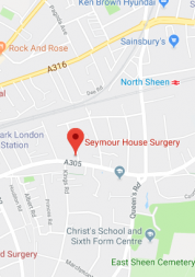 Pin showing Seymour House Surgery on map