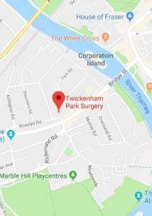 Pin showing Twickenham Park Surgery on map